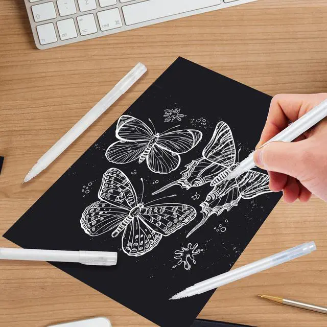 Alt view image 6 of 6 - YUANCHENG White Gel Pens,4 Pack, 0.8 mm Extra Fine Point Gel Ink Pens,Suitable for Black Paper Drawing,Card Making,Artists Drawing.Sketching,White Gel Pen for Art Highlight