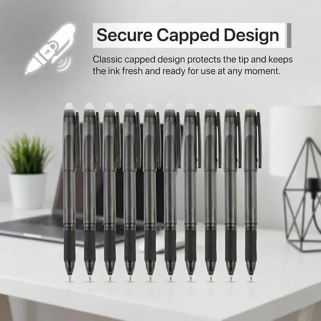 Alt view image 5 of 7 - VILMA Erasable Gel Pens Soft Black, 12 Pack, 0.7mm Fine Point, Heat Erasable Gel Ink Pens, Capped Design, Smooth Writing for Home & Office