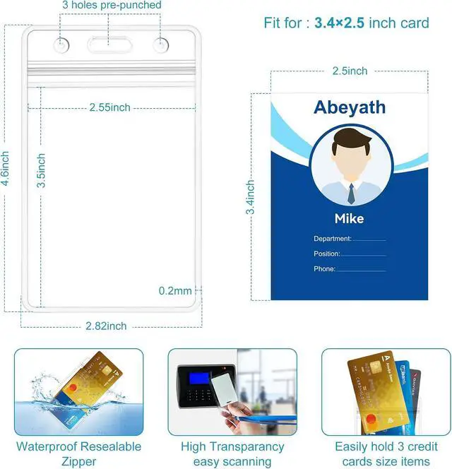 Alt view image 2 of 7 - ABEYATH 10 Pack Extra Thick ID Card Name Badge Holder Heavy Duty Waterproof Clear Plastic PVC Vertical Sleeve Pocket Resealable
