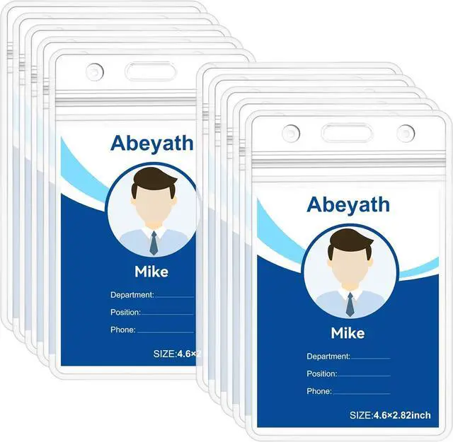 Main image of ABEYATH 10 Pack Extra Thick ID Card Name Badge Holder Heavy Duty Waterproof Clear Plastic PVC Vertical Sleeve Pocket Resealable