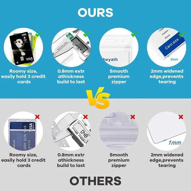 Alt view image 3 of 7 - Abeyath10 Pack Extra Thick ID Card Name Badge Holder Heavy Duty Waterproof Clear Plastic PVC Horizontal Sleeve Pocket Resealable