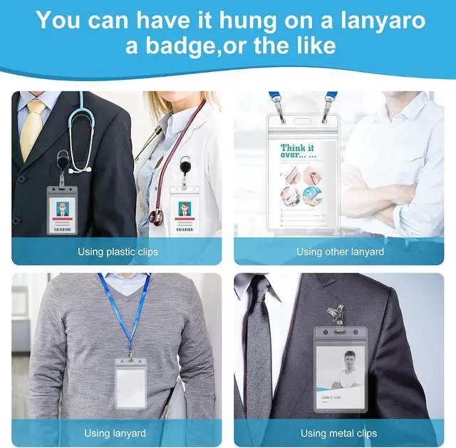 Alt view image 6 of 7 - ABEYATH 10 Pack Extra Thick ID Card Name Badge Holder Heavy Duty Waterproof Clear Plastic PVC Vertical Sleeve Pocket Resealable
