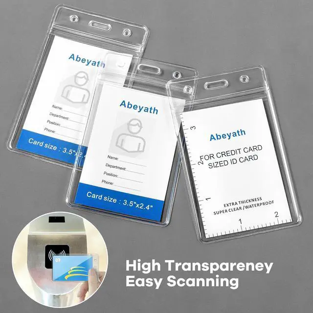 Alt view image 4 of 7 - ABEYATH 10 Pack Extra Thick ID Card Name Badge Holder Heavy Duty Waterproof Clear Plastic PVC Vertical Sleeve Pocket Resealable
