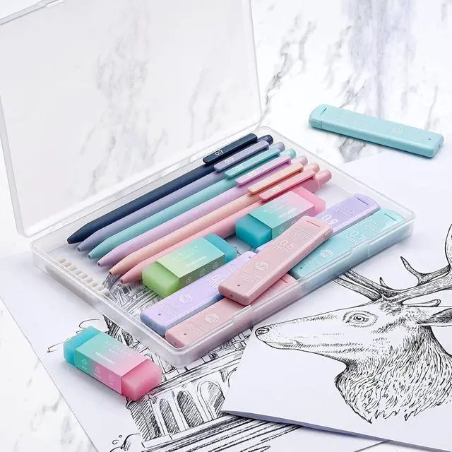 Alt view image 4 of 7 - Four Candies Pastel Mechanical Pencil Set with Case, 6-Pack | 0.5/0.7/0.9mm, 360 Leads, 3 Erasers, 9 Eraser Refills, Back to School Supplies for Girls, Cute Aesthetic Stationery