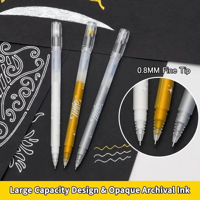 Alt view image 2 of 7 - YUANCHENG Gold Silver White Gel Pens, 4 Pack,0.8 mm Extra Fine Point Gel Ink Pens.Suitable for Black Paper Drawing,Card Making,Artists Drawing. Sketching,White Gel Pen for Art Highlight