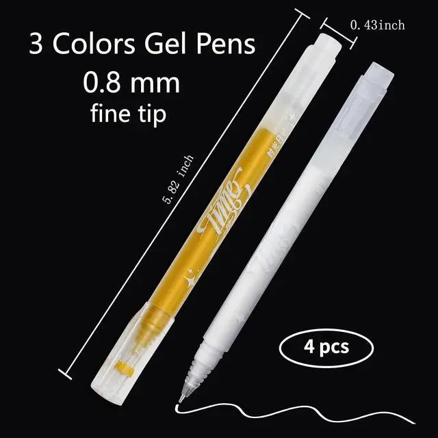 Alt view image 3 of 7 - YUANCHENG Gold Silver White Gel Pens, 4 Pack,0.8 mm Extra Fine Point Gel Ink Pens.Suitable for Black Paper Drawing,Card Making,Artists Drawing. Sketching,White Gel Pen for Art Highlight