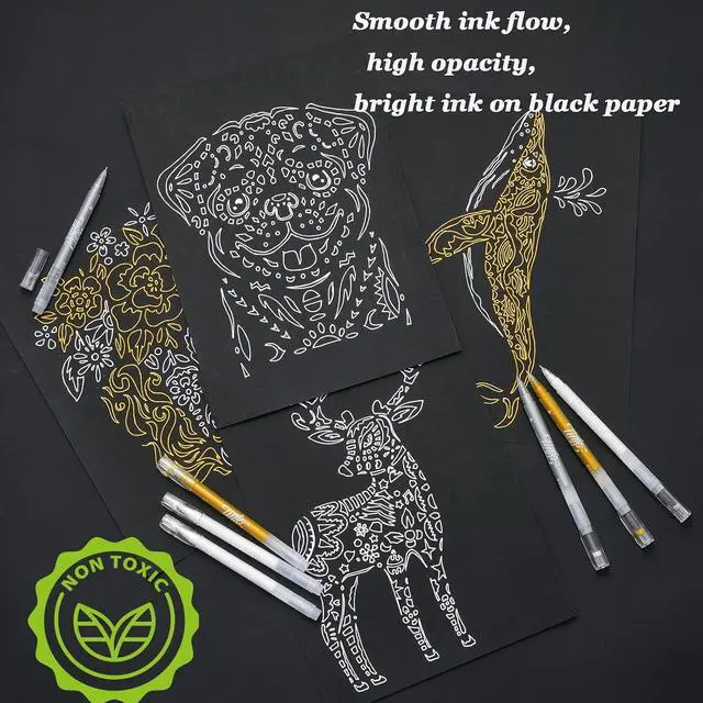 Alt view image 4 of 7 - YUANCHENG Gold Silver White Gel Pens, 4 Pack,0.8 mm Extra Fine Point Gel Ink Pens.Suitable for Black Paper Drawing,Card Making,Artists Drawing. Sketching,White Gel Pen for Art Highlight