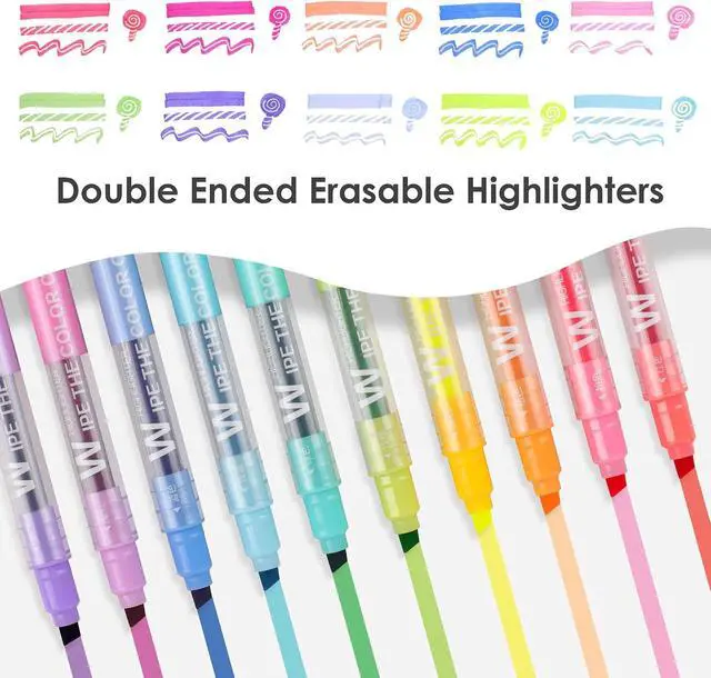 Alt view image 2 of 5 - HANKU Erasable Highlighters, Dual Tip 10 Assorted Colors for Journaling | Cute Erasable Marker Pens, Smooth Writing, No Bleed, for Journaling, Planners, Bible Study, Back to School Supplies