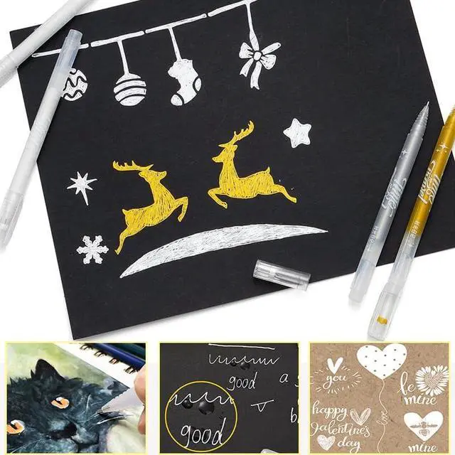 Alt view image 7 of 7 - YUANCHENG Gold Silver White Gel Pens, 4 Pack,0.8 mm Extra Fine Point Gel Ink Pens.Suitable for Black Paper Drawing,Card Making,Artists Drawing. Sketching,White Gel Pen for Art Highlight