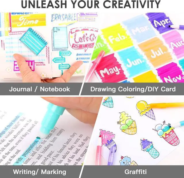 Alt view image 5 of 5 - HANKU Erasable Highlighters, Dual Tip 10 Assorted Colors for Journaling | Cute Erasable Marker Pens, Smooth Writing, No Bleed, for Journaling, Planners, Bible Study, Back to School Supplies