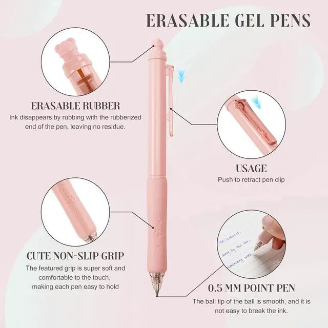 Alt view image 2 of 7 - Linbsunne Erasable Pens 0.5mm 12-count Gel Pens, Blue Ink | Fine Point Pens Smooth Writing Pens for School&Office Supplies Work Pen with Erasers