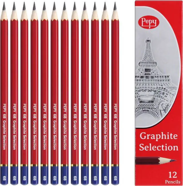 Main image of Pepy Graphite Professional Drawing Pencils - Set of 12 6B Pre-Sharpened Black Lead Pencils; Perfect for Drawing, Sketching and Shading, Graphic and Fine Art