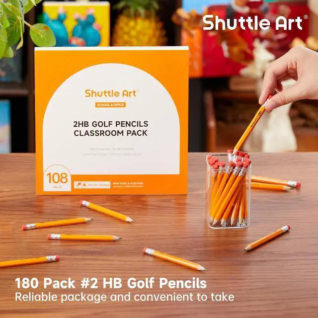Alt view image 7 of 7 - Shuttle Art 108 Pack Golf Pencils With Erasers, #2 HB Pencils Bulk, 3.5 Mini Pencil, Pre-Sharpened Small Pencil for Kids Teachers Classroom Games, Back to School Supplies