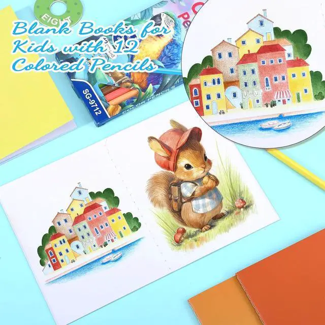 Alt view image 3 of 7 - 8 Pack Colorful Blank Books for Kids, Acid-free Drawing Pad Set, A6 Size | 4.1 × 5.5 In Small Blank Notebook with Pencils Set, Mini Notebooks for Kids, Students, Journal & Back to School Gifts