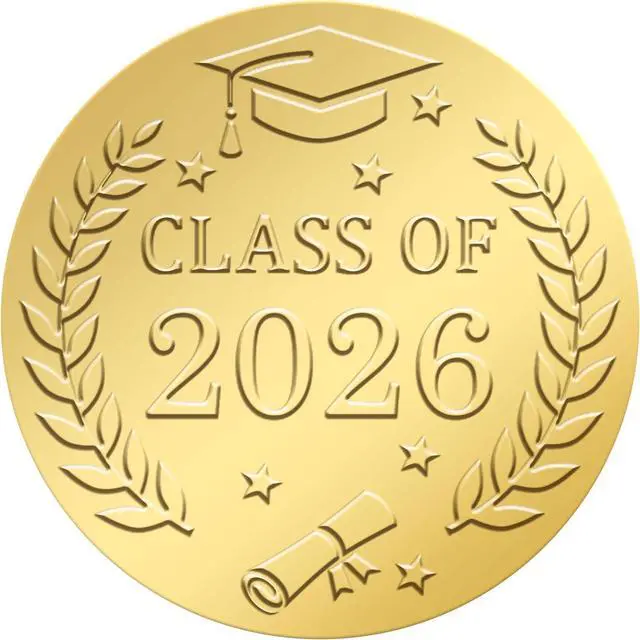 Main image of 120Pcs Embossed Graduation Stickers, 1.6 Inch Gold Foil Round Self Adhesive Class of 2026 Stickers Label for Cards Envelope Seals Gift Bags