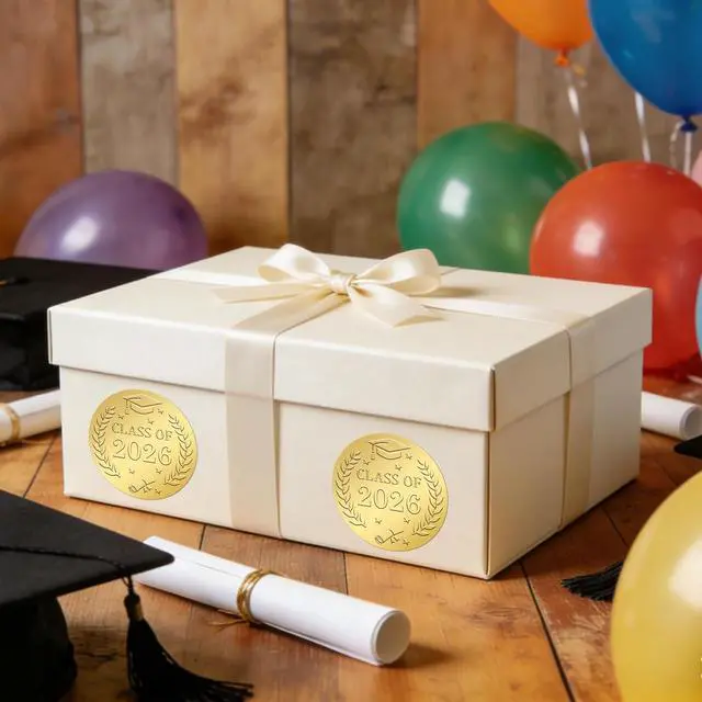 Alt view image 3 of 7 - 120Pcs Embossed Graduation Stickers, 1.6 Inch Gold Foil Round Self Adhesive Class of 2026 Stickers Label for Cards Envelope Seals Gift Bags