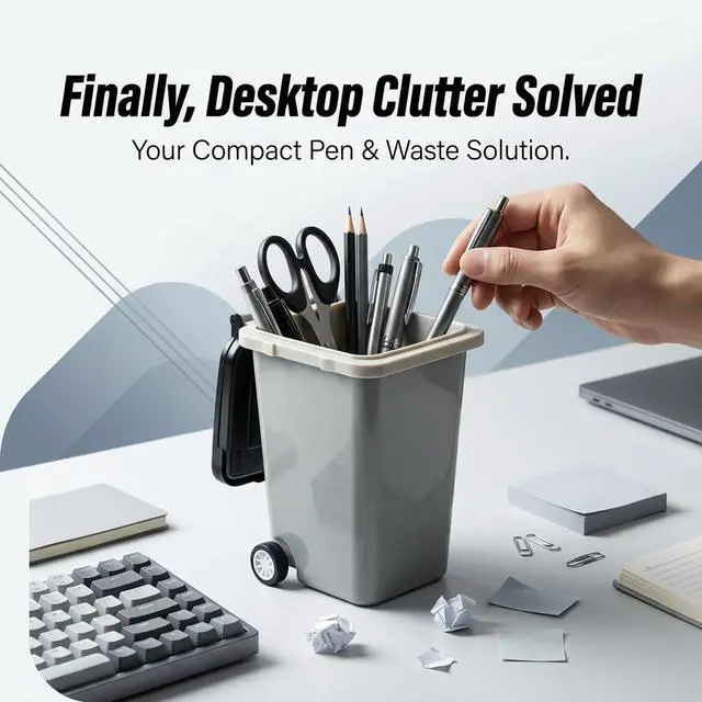 Alt view image 2 of 7 - Funny Pen Holder for Desk, Novelty Tiny Recycle Bin Pencil Holder, Storage for Pencils & Pens, Mini Trash Can for Desk Desktop Miniature Trash Can (Grey)