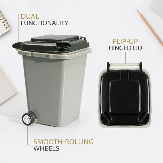 Alt view image 3 of 7 - Funny Pen Holder for Desk, Novelty Tiny Recycle Bin Pencil Holder, Storage for Pencils & Pens, Mini Trash Can for Desk Desktop Miniature Trash Can (Grey)