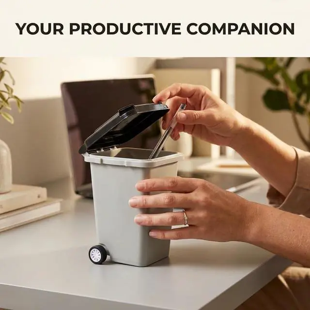 Alt view image 7 of 7 - Funny Pen Holder for Desk, Novelty Tiny Recycle Bin Pencil Holder, Storage for Pencils & Pens, Mini Trash Can for Desk Desktop Miniature Trash Can (Grey)