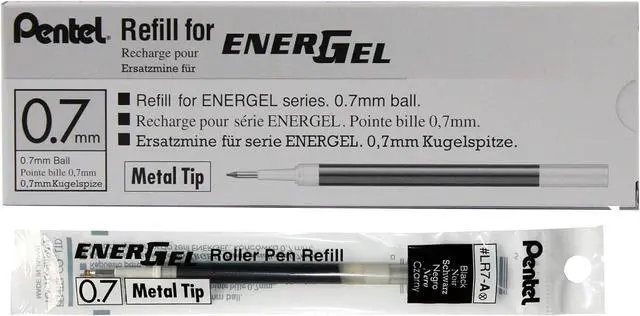 Main image of Pentel Refill Ink for EnerGel Liquid Gel Pen, (0.7mm), Metal Tip, Black Ink, Box of 12 (LR7-A)