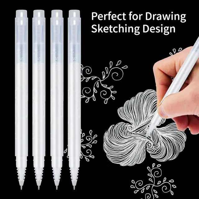 Alt view image 3 of 6 - YUANCHENG White Gel Pens,4 Pack, 0.8 mm Extra Fine Point Gel Ink Pens,Suitable for Black Paper Drawing,Card Making,Artists Drawing.Sketching,White Gel Pen for Art Highlight