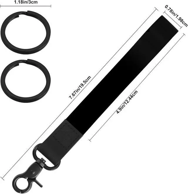 Alt view image 2 of 7 - Wrist Lanyard for Key, Wristlet Keychain with 2 Key Rings | Comfortable Strap for Women Men, Short Lanyard for Car Keys ID Badge Holder Wallet, Pure Black