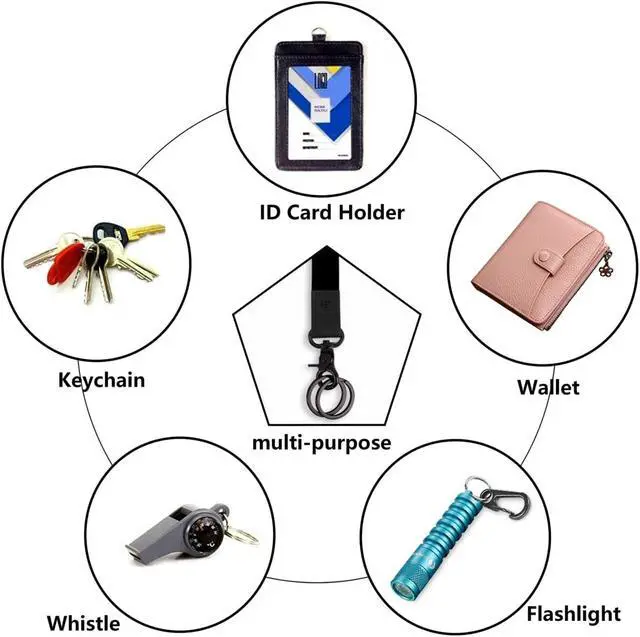 Alt view image 7 of 7 - Wrist Lanyard for Key, Wristlet Keychain with 2 Key Rings | Comfortable Strap for Women Men, Short Lanyard for Car Keys ID Badge Holder Wallet, Pure Black
