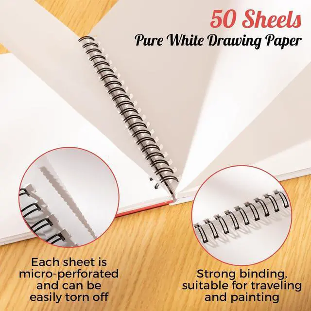 Alt view image 5 of 7 - Marker Paper Pad 50 Sheets, 7.5 × 9.8 in, Spiral Bound, 120gsm | Bleed-Resistant Coated Paper, Acid-Free, Smooth for Alcohol Markers, Pencils And Acrylics, Easy-Tear Pages, Portable Pad