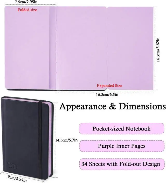 Alt view image 2 of 6 - 3.54" x 5.7" Taro Purple Paper Sketchbook,34 Sheets Small Mixed Media Notebook,120 GSM Acid-Free Folding Colored Drawing Paper, Hardcover Journal Art Supplies Sketch Pad for Coloring Sketching