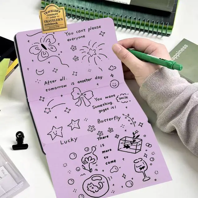 Alt view image 4 of 6 - 3.54" x 5.7" Taro Purple Paper Sketchbook,34 Sheets Small Mixed Media Notebook,120 GSM Acid-Free Folding Colored Drawing Paper, Hardcover Journal Art Supplies Sketch Pad for Coloring Sketching