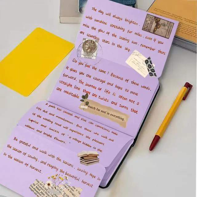 Alt view image 5 of 6 - 3.54" x 5.7" Taro Purple Paper Sketchbook,34 Sheets Small Mixed Media Notebook,120 GSM Acid-Free Folding Colored Drawing Paper, Hardcover Journal Art Supplies Sketch Pad for Coloring Sketching