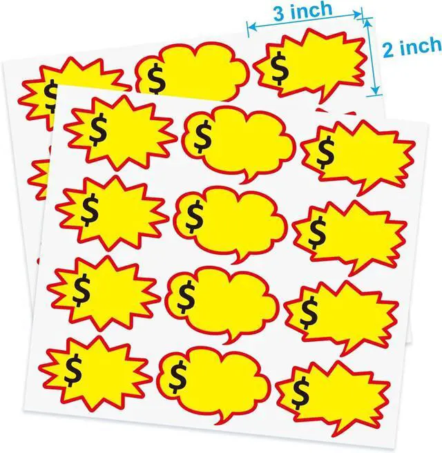 Main image of Removable Adhesive Yard Sale Price Tag Stickers, 3x2 inch | 300pcs, Space to Write Pricing, For Retail, Flea Market, Garage Sales, Sale Price Labels