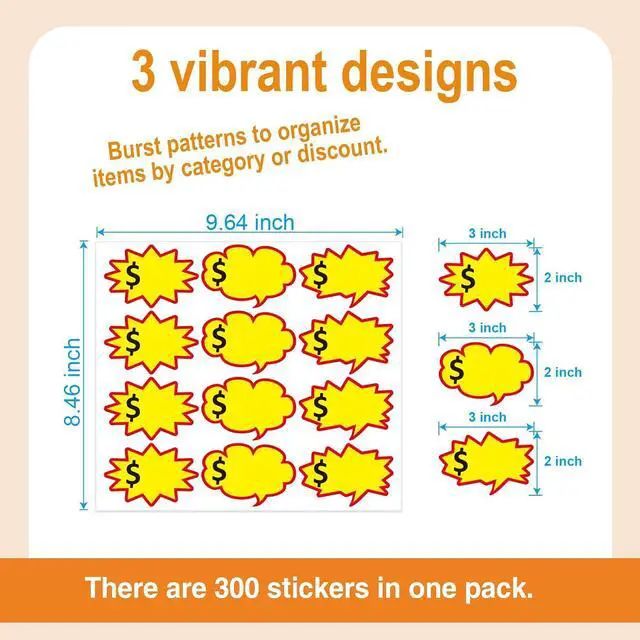 Alt view image 5 of 7 - Removable Adhesive Yard Sale Price Tag Stickers, 3x2 inch | 300pcs, Space to Write Pricing, For Retail, Flea Market, Garage Sales, Sale Price Labels