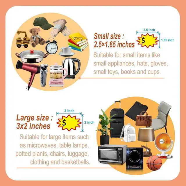 Alt view image 4 of 7 - Removable Adhesive Yard Sale Price Tag Stickers, 2.5x1.65in | 300pcs, Space to Write Pricing, For Retail, Flea Market, Garage Sale, Annual Community Sales