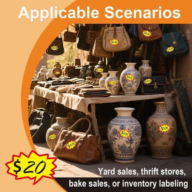 Alt view image 7 of 7 - Removable Adhesive Yard Sale Price Tag Stickers, 2.5x1.65in | 300pcs, Space to Write Pricing, For Retail, Flea Market, Garage Sale, Annual Community Sales