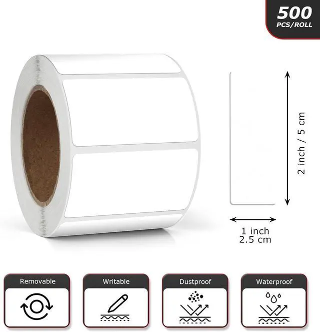 Alt view image 4 of 7 - White Rectangle Labels 2 x 1 Inch Blank Stickers Roll 500 Pcs | Writable, Waterproof Vinyl, Strong Adhesive, Removable, Easy Peel off, File Folders, Bottle, Name Tag, Classroom Office Home