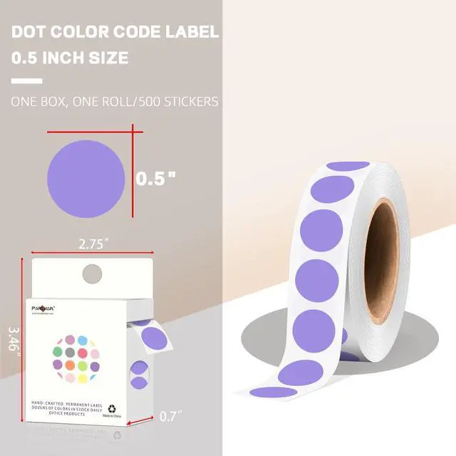 Alt view image 2 of 7 - PARLAIM 1/2 Inch Round Adhesive Color-Code Dot Stickers,500 Stickers Inventory Dots Label in Dispenser Box,Lavender Circle Coding Labels for Office Home (Lavender)