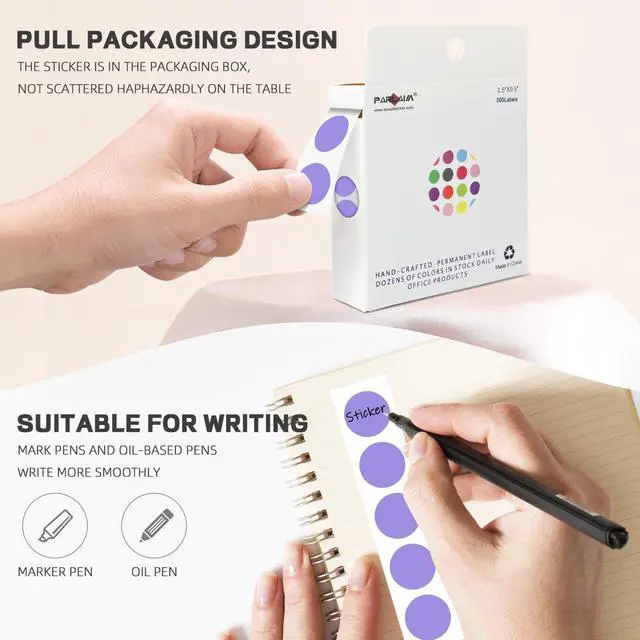 Alt view image 3 of 7 - PARLAIM 1/2 Inch Round Adhesive Color-Code Dot Stickers,500 Stickers Inventory Dots Label in Dispenser Box,Lavender Circle Coding Labels for Office Home (Lavender)
