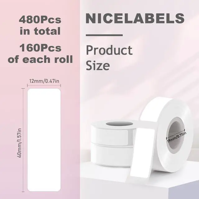 Alt view image 2 of 5 - 1 roll Tape Refills (Bright White), Compatible with Phomemo D30 Printer, White Sticker Thermal Paper, self-Adhesive and Waterproof, 12mm X 40mm (0.47 X 1.57 inches), 160 Labels/roll