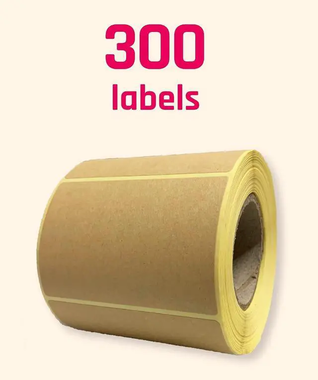 Alt view image 2 of 7 - 300 Pack, 3" x 2" Kraft Brown Natural Labels Stickers Roll