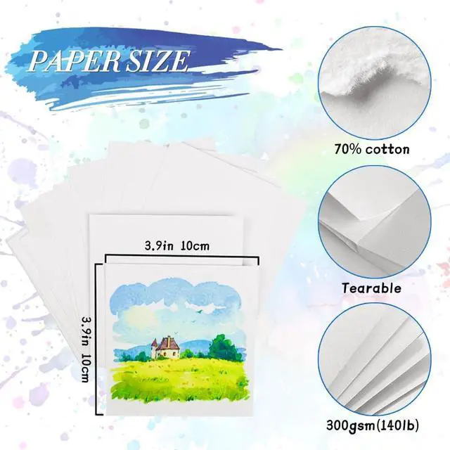 Alt view image 2 of 5 - Mixed Media Art Sketchbook,3.9"x3.9" Tearable Watercolor Sketchbook,20 Sheets 140lb/300gsm Fine Grain Watercolor Paper, Heavyweight Acid-Free Drawing Paper for All Artists or Beginners.White