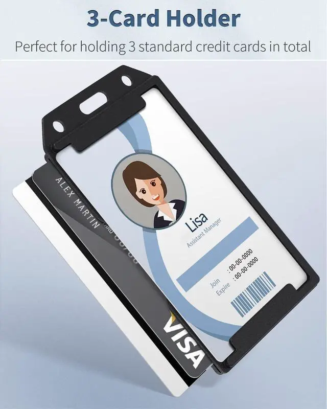 Alt view image 2 of 7 - Pawfly 5 Pack 3-Card Badge Holder Vertical Double-Sided Plastic Case with Grippers and Thumb Slot Hard Black Card Protector for Offices Schools IDs Credit Cards Drivers Licenses and Passes