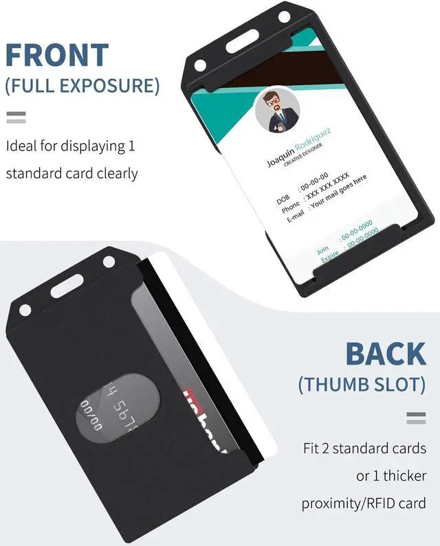 Alt view image 3 of 7 - Pawfly 5 Pack 3-Card Badge Holder Vertical Double-Sided Plastic Case with Grippers and Thumb Slot Hard Black Card Protector for Offices Schools IDs Credit Cards Drivers Licenses and Passes