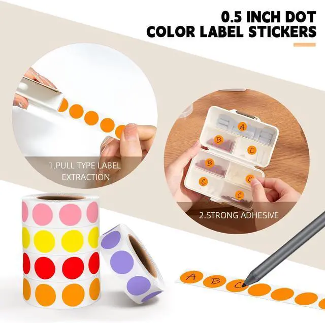 Alt view image 3 of 7 - 500 PCS 1/2" Orange Circle Stickers,Color Dot Stickers for Classroom,Office,DIY,Yard Sale Price Sticky Dots Labels