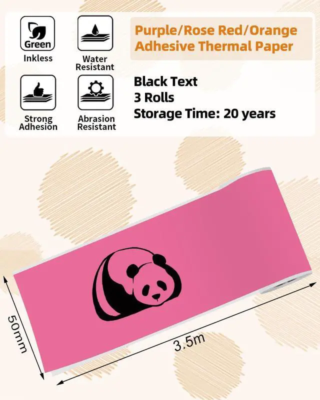 Alt view image 2 of 7 - T02 S002 AHM2 Mini Printer Color Thermal Sticker Paper, 50mm, 3 Rolls | 50mmx3.5mm, Strong Sticky, DIY Journal, Color Labels, Keep for 20 Years, 3 Rolls