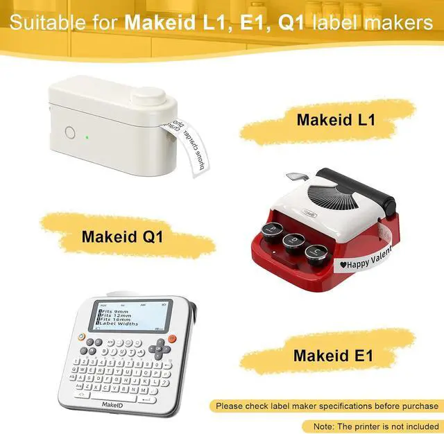 Alt view image 2 of 7 - Label Maker Tape Refills, 3 Rolls White Continuous Waterproof Labels Tape for Makeid L1/E1/Q1, 15mm x 4m Strong Adhesive Thermal Label Tape for Office Organization, Storage Bins, Food Containers