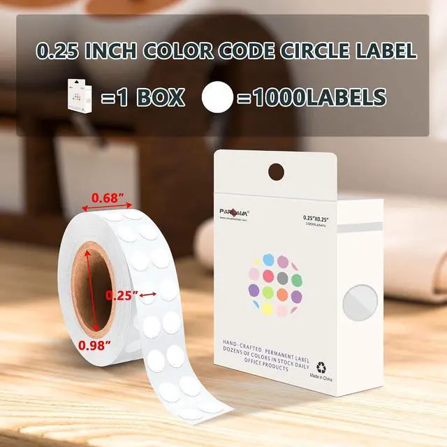 Alt view image 2 of 7 - PARLAIM 1/4 Inch Circle Sticker Labels,1000 Stickers Round Color Coding Circle Dots Stickers, Adhesive Roll Dot Label for Inventory Organize, File Classification (White)