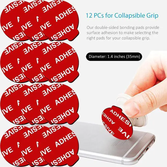 Alt view image 2 of 7 - PKYAA 12 Pack Sticky Adhesive Compatible with Socket Base, Double-Sided Replacement Tape for Collapsible Grip & Stand Back - 12pcs 1.4 inches(35mm) Adhesive Tapes