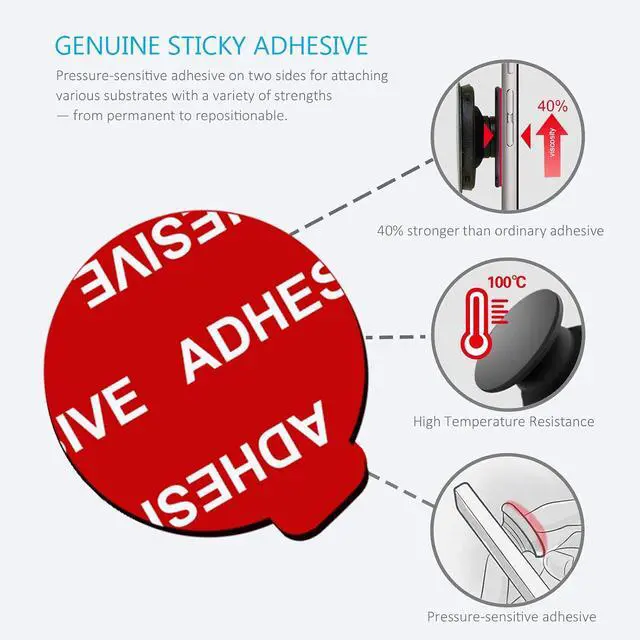 Alt view image 4 of 7 - PKYAA 12 Pack Sticky Adhesive Compatible with Socket Base, Double-Sided Replacement Tape for Collapsible Grip & Stand Back - 12pcs 1.4 inches(35mm) Adhesive Tapes