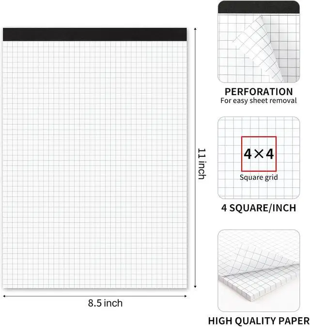 Alt view image 3 of 7 - Graph Paper Notebook, 2 Pack, 8.5 x 11 Grid Paper, 4x4 Graph Ruled | 50 Sheets per Pad, Easy-Tear Perforations, 8.5 x 11 Cardboard Backing, for Math, Drafting, Drawing, Engineering